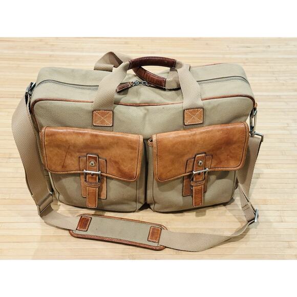 Hartmann Ziptop Canvas and Leather Briefcase Hudson Collection Tan and Brown - Picture 1 of 16